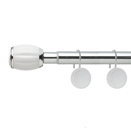 Chrome & White Tension Shower Rod with Decorative Finials