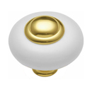 Porcelain Cabinet Knob - White/ Polished Brass