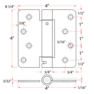 4" x 4" Spring Hinge - 1.25" Radius Corner