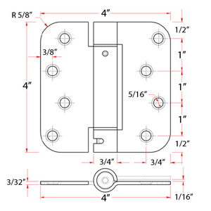 3.5" x 3.5" Spring Hinge - 5/8" Radius Corner