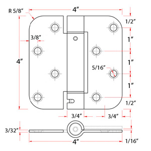 4" x 4" Spring Hinge - 5/8" Radius Corner