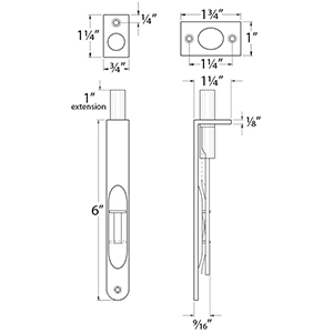 6" Round Edge Flush Bolt