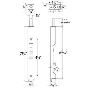 7" Round Edge Flush Bolt