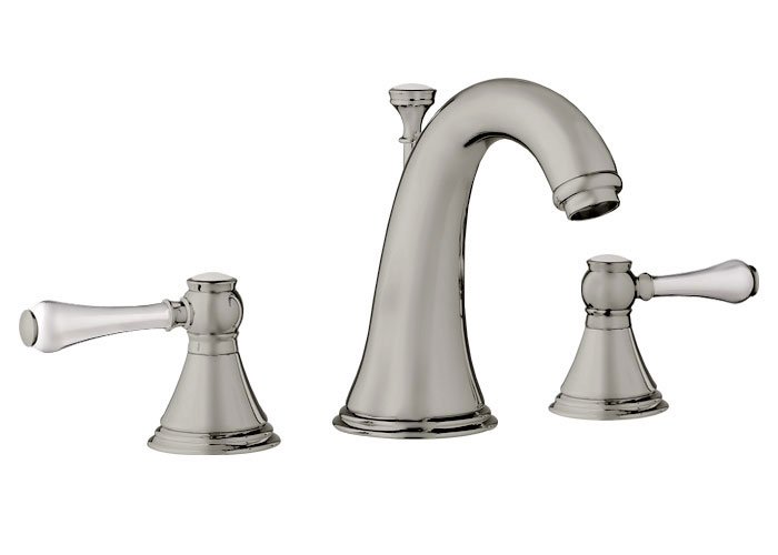 Grohe Geneva Widespread Brushed Nickel With White Porcelain Levers