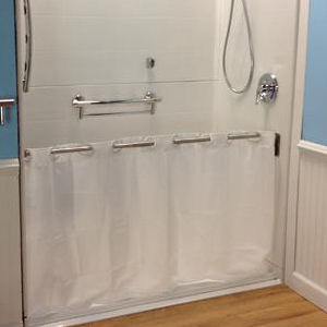 Swing Shower Curtain Rod for Wheelchair Usage