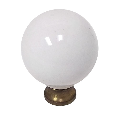 Round Cabinet Knob White Porcelain Antique Brass Base