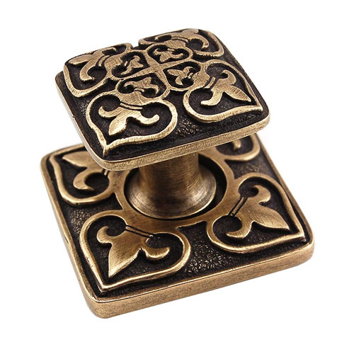 Fleur de Lis Knob w/Backplate Antique Brass