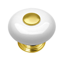 Period Brass - 1" Cabinet Knob - White Porcelain/ Polished Brass